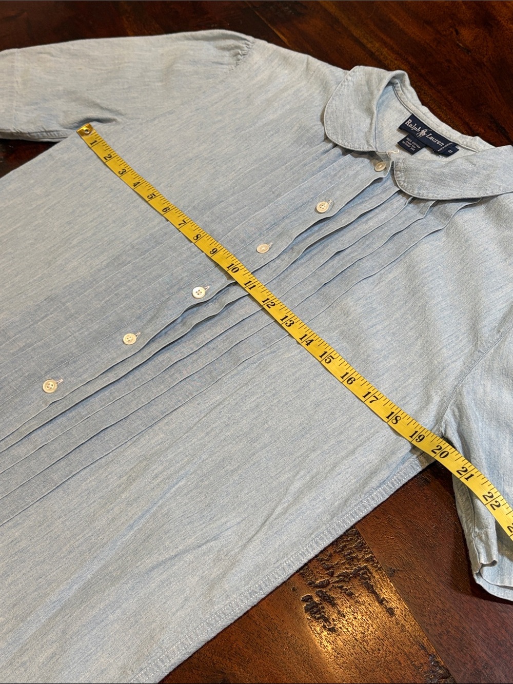 Vintage Ralph Lauren Blue Label Cotton Pleated Denim Button-Down Blouse size 8 - Picture 12 of 13